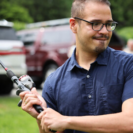 Man learning how to cast before taking to the water