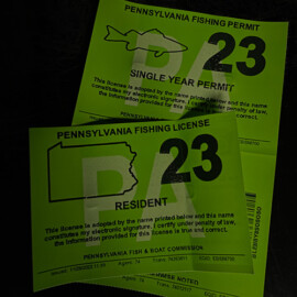 Image of a 2023 Pennsylvania fishing license and trout permit.