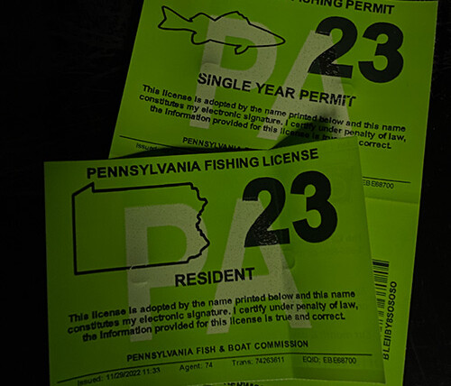 Image of a 2023 Pennsylvania fishing license and trout permit.