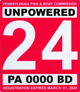 Graphic of a 2024 Pennsylvania Fish and Boat Commission unpowered boat registration.