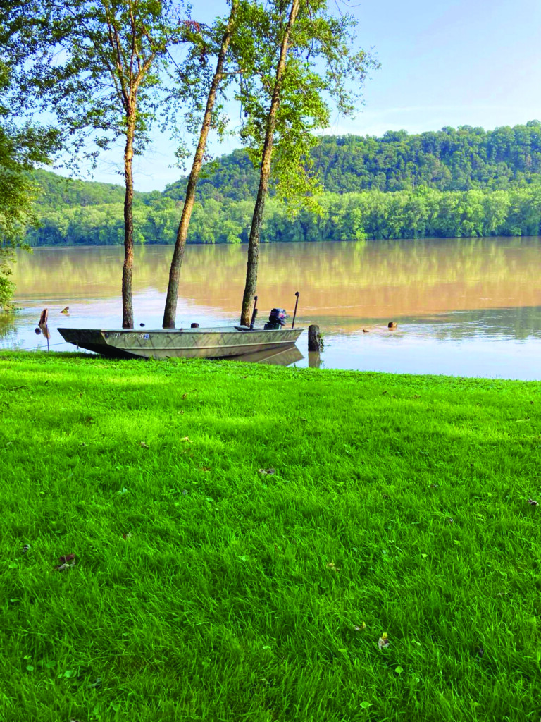 Fishing boat sitting on the shore of the Susquehanna River